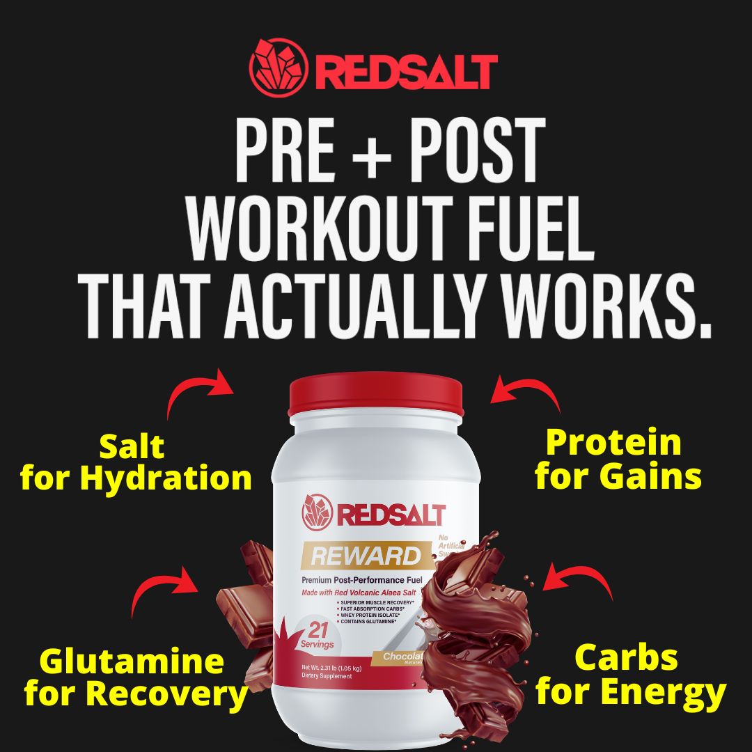 REDSALT REWARD: Pre/Post Workout Fuel - Whey Protein Isolate + Fast Absorbing Carbs + Red Alaea Salt + Glutamine
