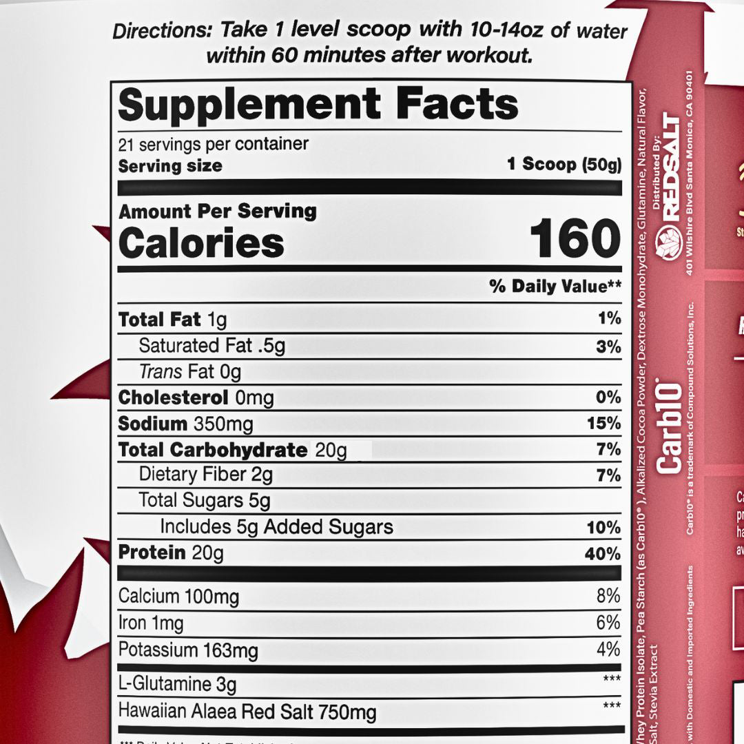 REDSALT REWARD: Pre/Post Workout Fuel - Whey Protein Isolate + Fast Absorbing Carbs + Red Alaea Salt + Glutamine
