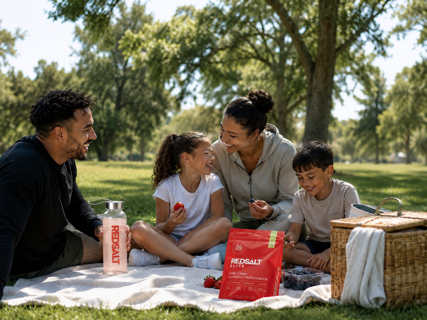 Family enjoying an active park day with REDSALT