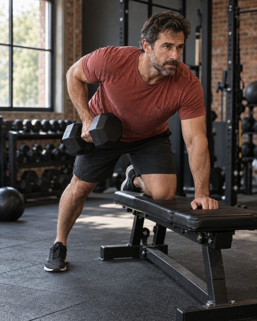 A man strength training with a dumbbell