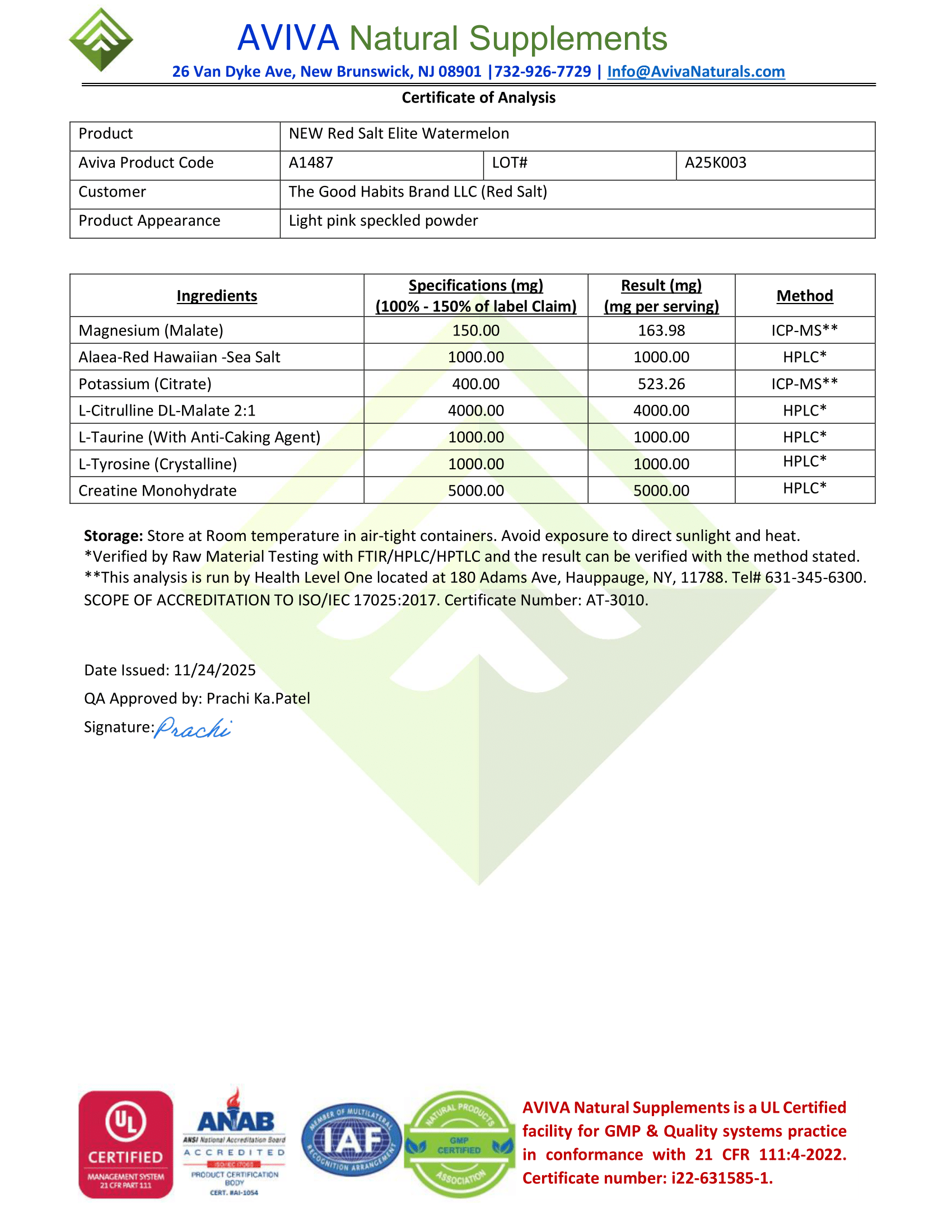 REDSALT Elite Certificate of Analysis page 2