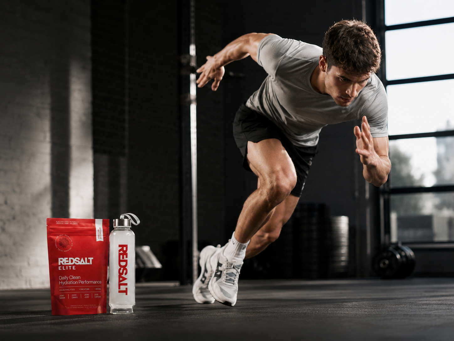 Athlete sprinting with REDSALT Elite performance support