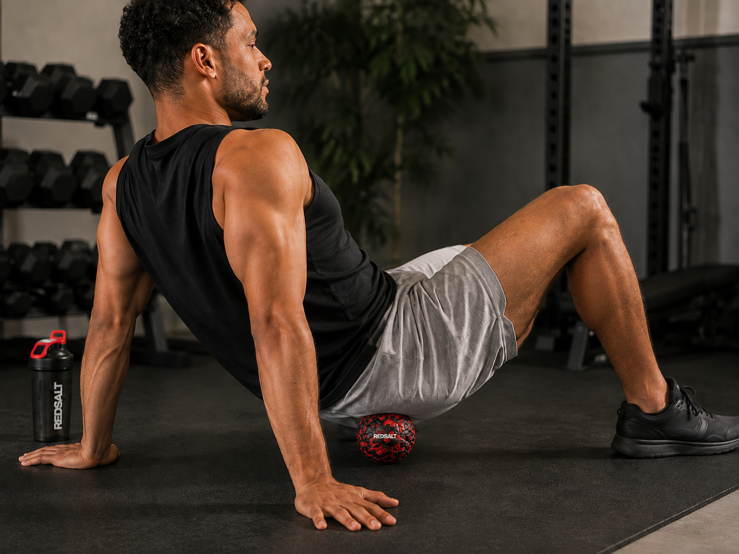 REDSALT massage ball used on hips and glutes