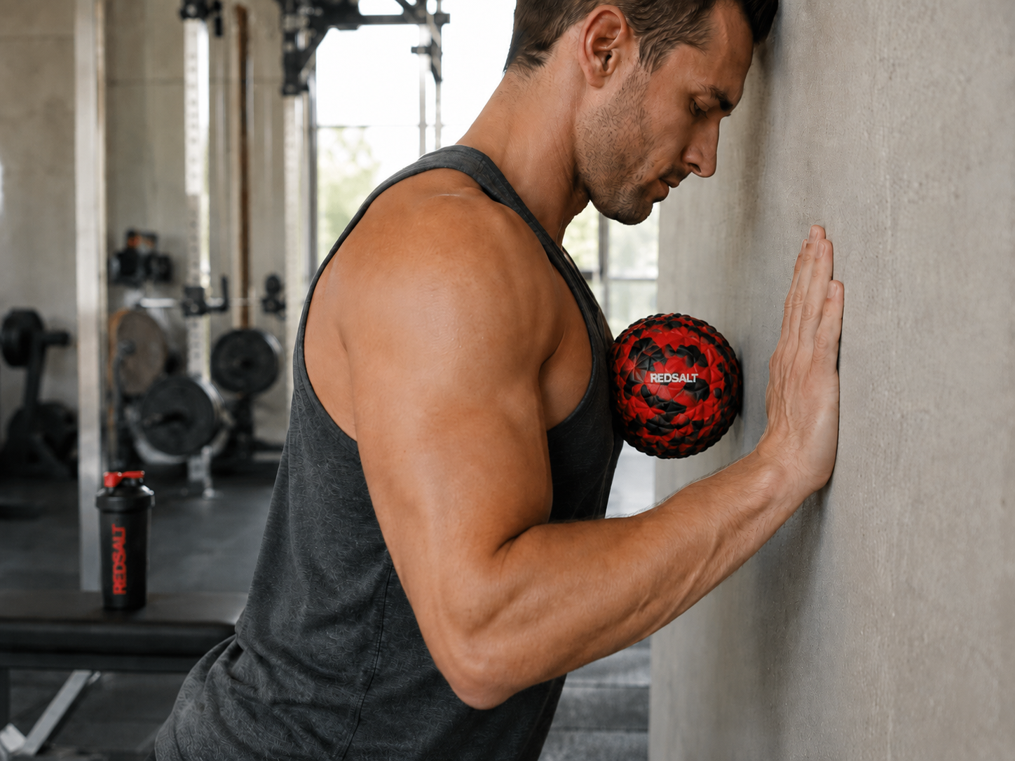 REDSALT massage ball used on pecs