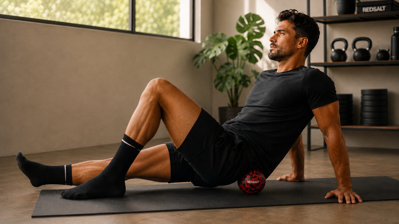 Athlete using the REDSALT massage ball as part of a recovery routine